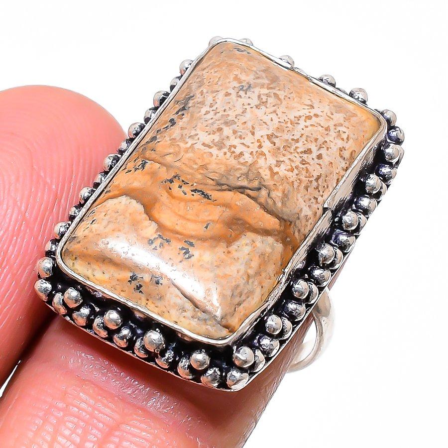 Picture Jasper Handmade 925 Sterling Silver Jewelry Ring Size 8 R9E10
