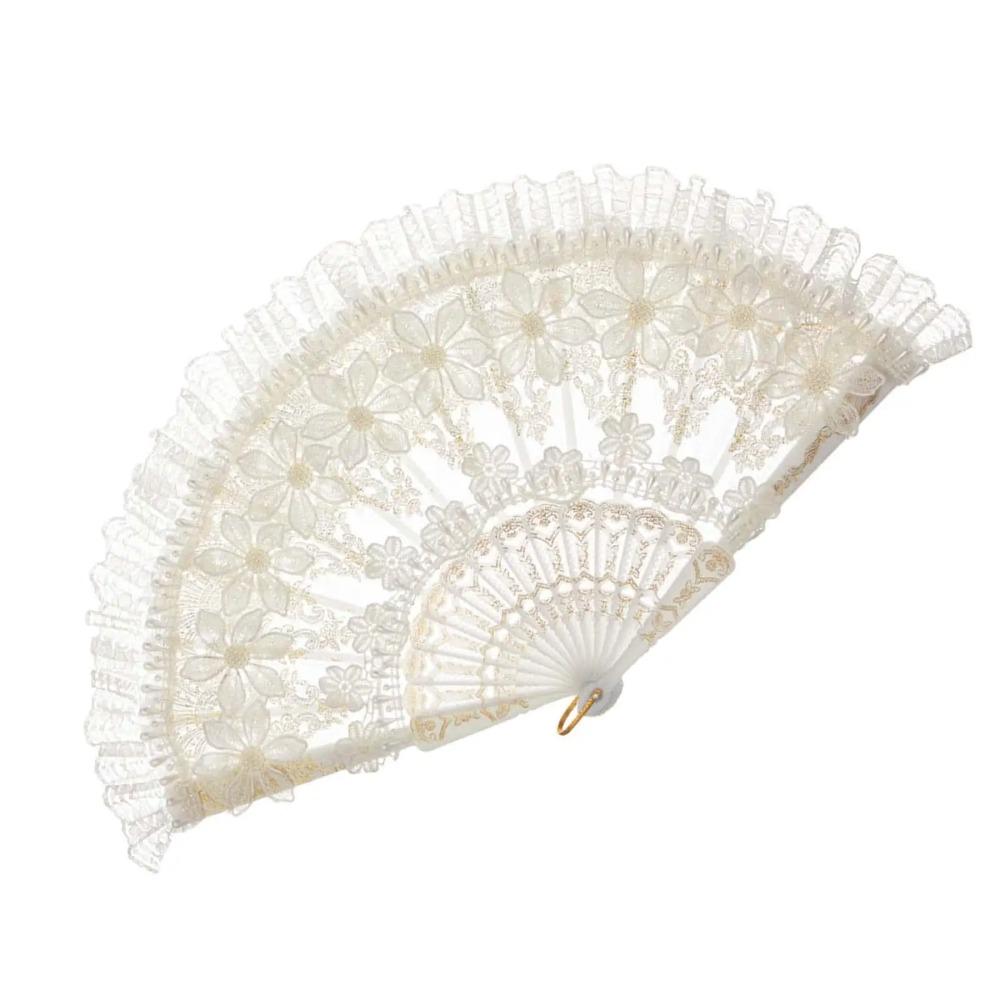 Белый кружевной складной веер в стиле ретро, придворный стиль, свадебный ручной веер, украшение для дома, кружевной ручной веер в стиле Лолиты, подарок