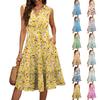 Женские летние повседневные платья без рукавов с V-образным вырезом и плиссированными оборками в винтажном стиле с цветочным принтом