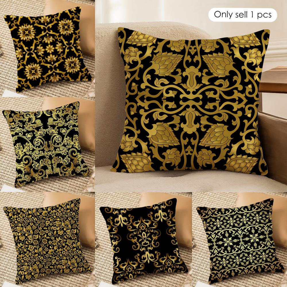 Gold European Style Retro Cushion Cover Silky Short Plush Invisible Zipper Dustproof Sofa Pillow Case for Home Decor