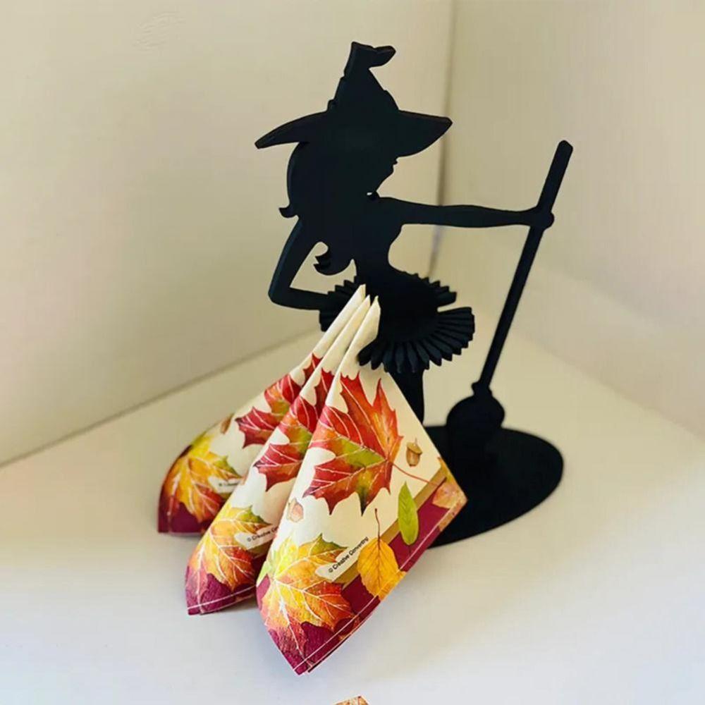 Witch Image Witch Figure Decorations Black Halloween Napkin Holder Desktop