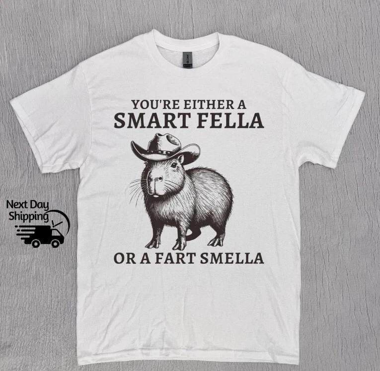 Retro Smart Fella Capybara 90s Shirt, Funny Capybara Vintage 100% Cotton T-shirt Mens Tees Top