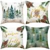 Christmas Pillow Case Christmas Tree Linen Print Sofa Cushion Home Living Room Cushion Combination Pillow