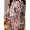 American Retro Pink Spotted Leopard Print Women Pajamas Idyllic Style Fashion Chic Homewear Spring Long Sleeve