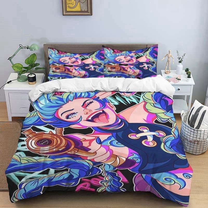 Cartoon Game Jinx Arcane_ League of Legends Комплект постельного белья King Twin Double Child 3 Piece Micofiber или Polyester Duvet Cover Sets