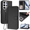 For Samsung Galaxy S24 Ultra Leather Case Wallet Stand Phone Cover with Wrist Strap