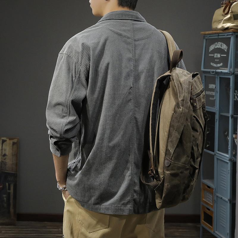 Куртка из вафельной ткани, мужская свободная и универсальная рубашка с длинными рукавами в американском стиле в стиле ретро, модная повседневная куртка