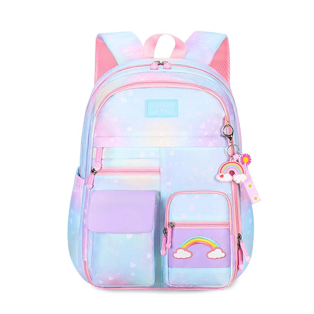 Backpack for Rainbow Decorated Elementary School Large A4 Reflective At Includes Chest Commuting To Entrance Blue [FANDARE] Kids, Girls, Cute,
