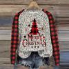 Women's Fashion Round Neck Pullover Plunging Sleeve Tee Christmas Printed Top