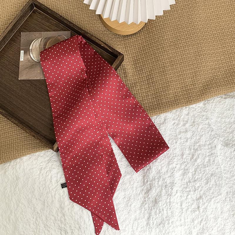 Шелковый шарф в горошек, длинная полоса, ощущение высокого класса, летняя ретро-повязка, лента, стример, многоцелевой, маленький шарф, косынка, повязка на голову, пояс.
