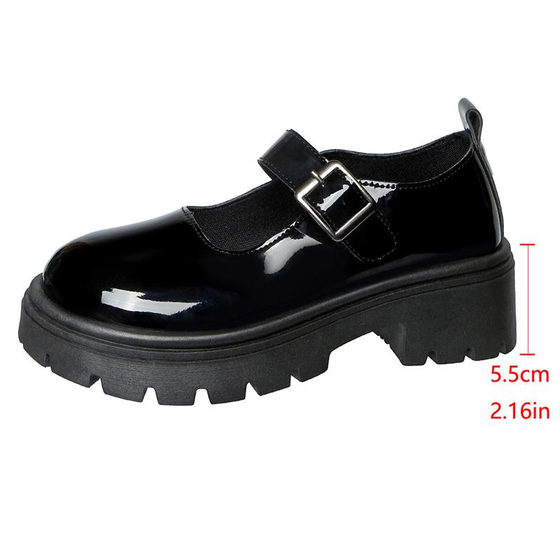 Модные лаковые туфли Мэри Джейн на толстой подошве Женские 2025 Платформа с ремешком на щиколотке Женские туфли-лодочки с круглым носком и высоким каблуком Лолита Женские