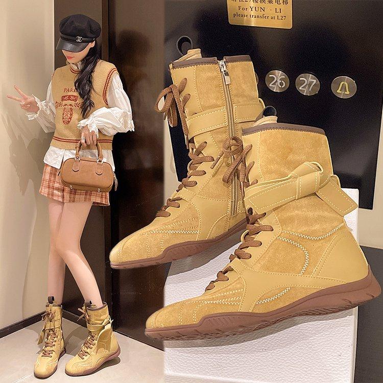 Модные Ретро Боксерские Ботинки на Шнуровке Женские Дизайнерские Модные Подходящие на Каждый День Ботильоны до Щиколотки Рувнай на Массивном Каблуке Спортивные Рыцарские Ботинки Женские