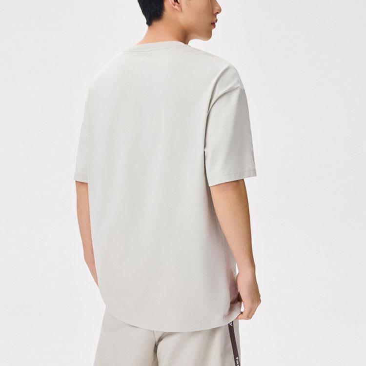 Anta Пуловер с круглым вырезом и узором логотипа, свободная футболка с короткими рукавами, топы унисекс, бежевый 972328113-2