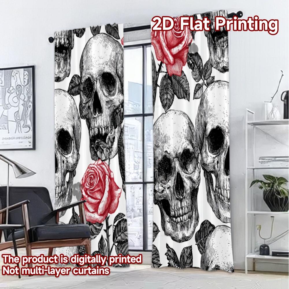 2D FLAT PRINTING 2pcs Curtains (easter decor) Skulls and Roses Design Contemporary Chic Curtains Yarn Curtains Eid al-Fitr Use