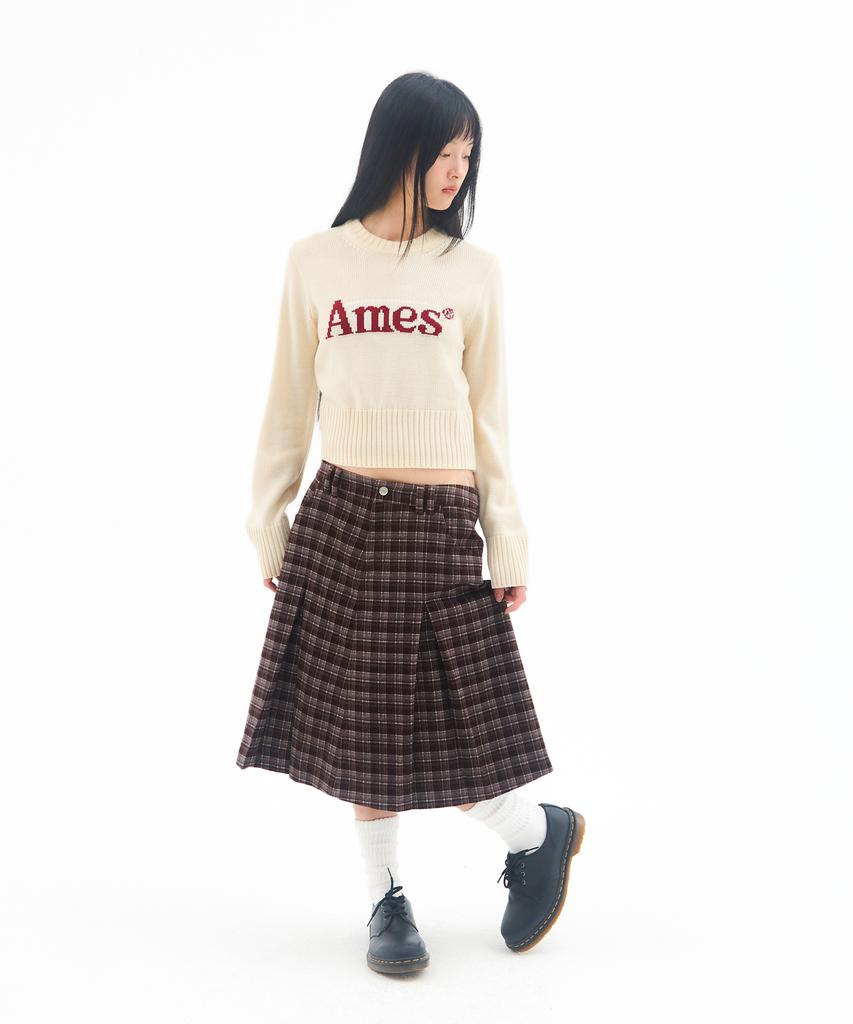 Ames Worldwide Плиссированная юбка миди в клетку, коричневая