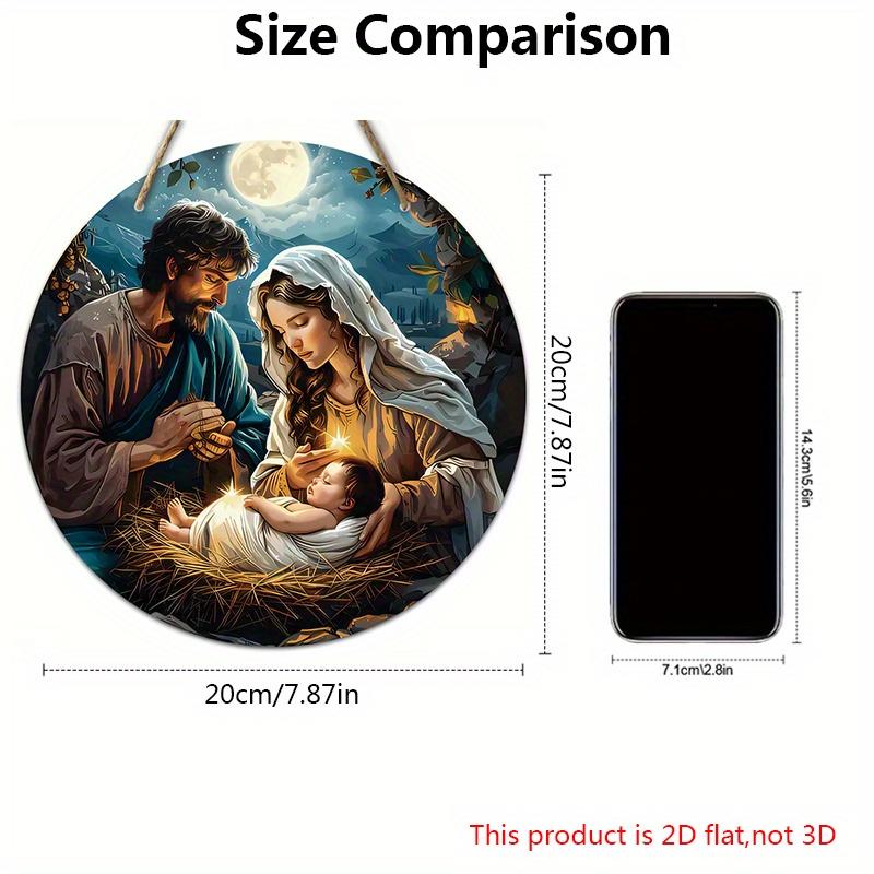 5pcs Religious Figure Born Nativity Scene Wooden Sign - Round Wall Hanging Decor for Place of Worship Door, Perfect Nazarene Gift