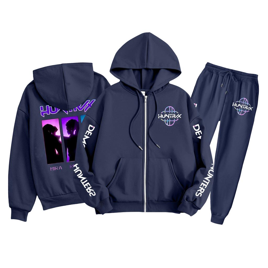 Детская мода Толстовка с капюшоном на молнии с длинными рукавами и спортивные штаны Однотонный комплект толстовки с карманами