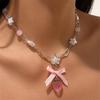 Стильное ожерелье-сердце с клубникой и акцентом в виде бантика, портативное для модных женщин и девушек, милые модные акцентные украшения