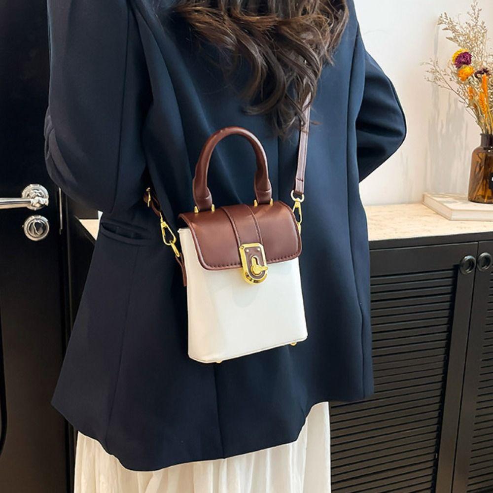 Korean Style Contrast Color Phone Bag Handbag Ins Square Tote Bag Simple Shoulder Bag Travel