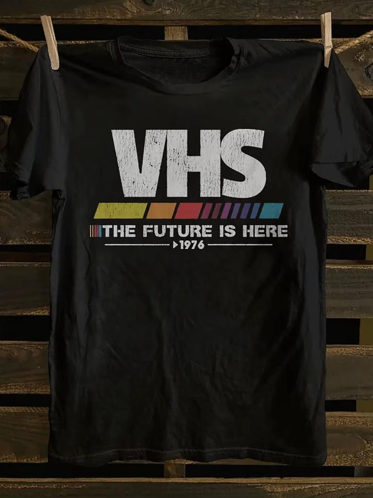 Ретро VHS Винтажная футболка Мягкий хлопок Короткий рукав Графика с кассетой VHS harajuku vintage топы