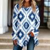 Women's Casual  Plus Size Long Sleeved Round Neck Printed T-shirt Top Pullover
