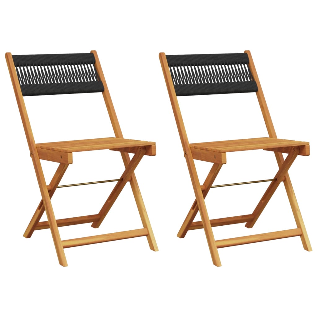 Bistro Chairs 2 pcs Black Solid Acacia Wood and Rope