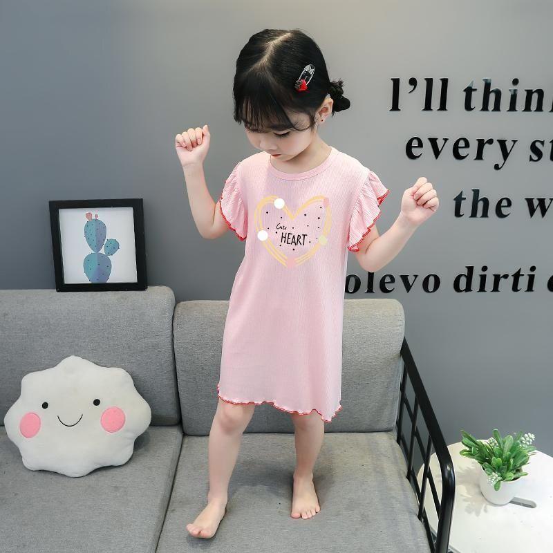 Girls Summer Ice Silk Short Sleeve Cartoon Nightgown Lightweight Pajama Dress for Toddlers and Kids