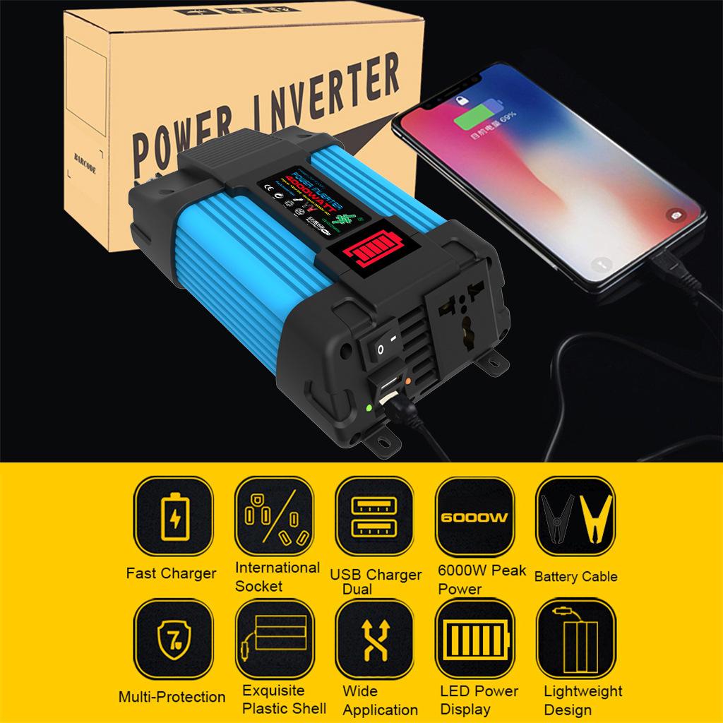 Автомобильный инвертор DC12V в AC 110V/220V 6000W Портативный Power Bank Многофункциональная Универсальная розетка Бортовой преобразователь Солнечный инвертор