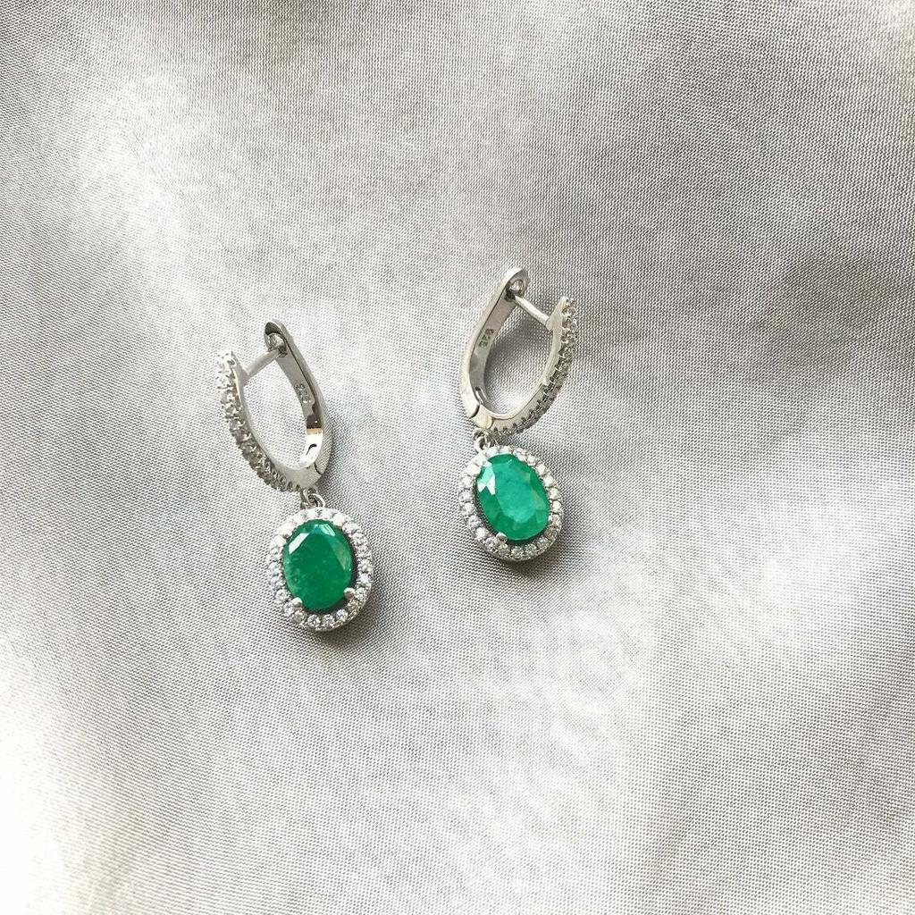 Подлинные натуральные изумрудные серебряные серьги-подвески Halo, серебряные ювелирные изделия в подарок