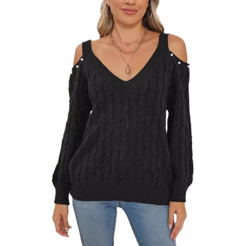 Women S Deep V Neck Off Shoulder Loose Fit Pullover Knit Sweater