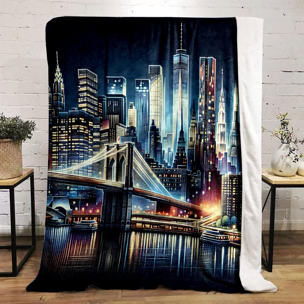 "Vibrant Night Cityscape with Bridge" print blanket soft and cozy perfect for the living room bed sofa or a nap,gift