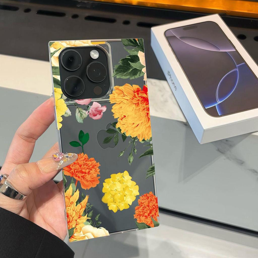Прозрачный квадратный чехол-трубка для защиты iPhone 14 Pro Max 12 11 15 Plus 16 ProMax 13, устойчивый к окислению, с рисунком шампанских роз