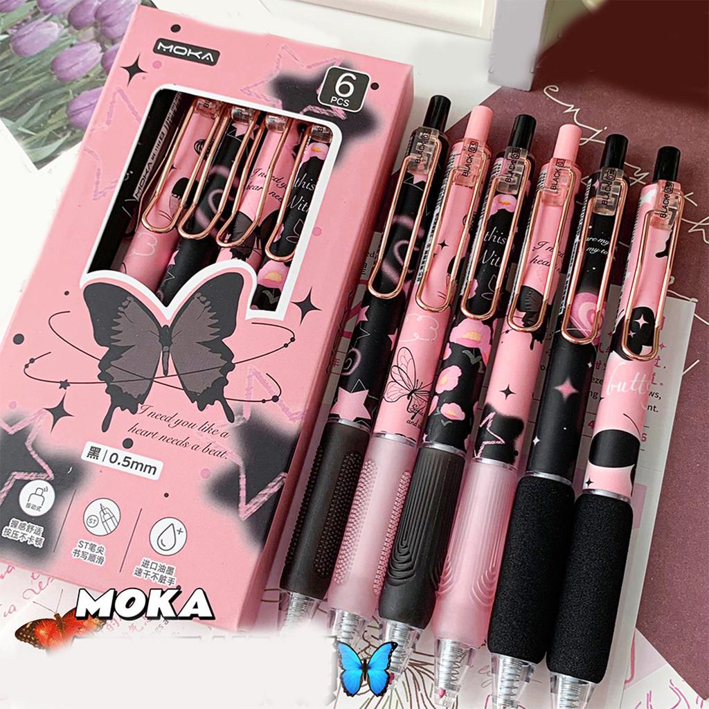 6 шт. выдвижная гелевая ручка с наконечником 0,5 мм, гелевая ручка-бабочка, быстросохнущая ручка для ведения дневника, плавный опыт письма