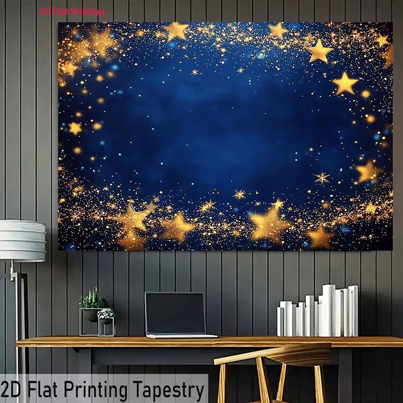 2D Golden Star Glitter Backdrop, Blue Galaxy Party Banner
