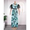 Плюс Размер Женщин Новая Мода Печати Пышные Рукава Длинная Юбка Платье