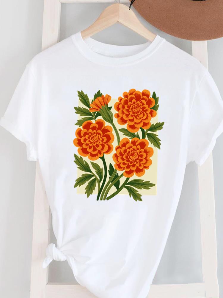 (Азиатский размер) Женский топ с коротким рукавом T Женский принт Мода для леди O-образный вырез перо трендовый стиль Повседневная одежда Графическая футболка Футболки