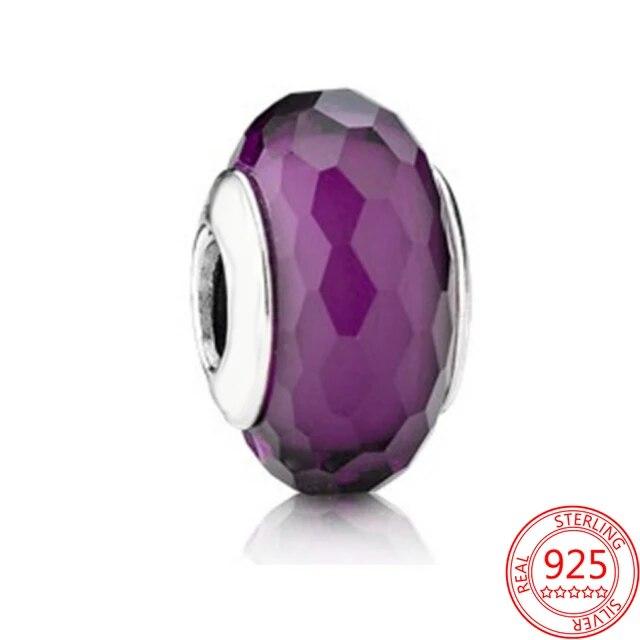 Новый Стерлингового Серебра 925 Фиолетовый Мурано Бусина Анютины Глазки Цветок Висячие Подвески Подходит Оригинальный Бренд Браслет И Ожерелье 925 Ювелирные Изделия Подарок