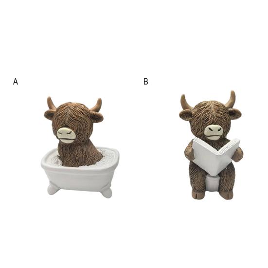 Highland Cow Statue Mini Figurine Realistic Looking Funny Highland Cattle Statue Animal Sculpture Ornament