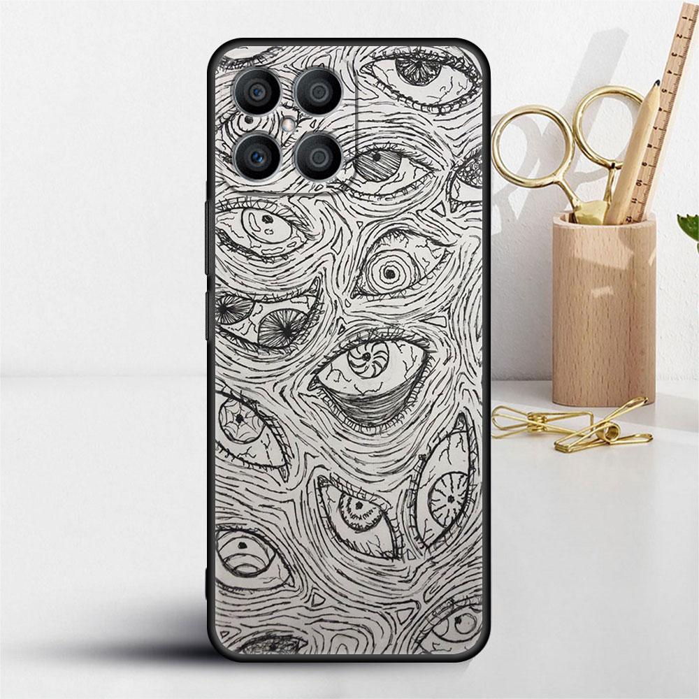 Scary Face Eyes Smiley Case For Huawei Honor X8 X9 P50 X7 50 20 8X Play 9A P40 P30 Lite P Smart 2021 Black Phone Coque