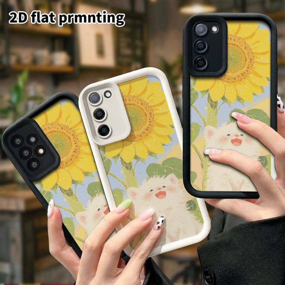 Чехол для телефона: 2D плотный защитный чехол для Samsung Galaxy A34 A35 M05 M06 S20 S22 S21 FE Plus 5G, подсолнух маленький белый кот, идеальный для Рождества и Хэллоуина