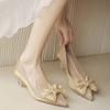 Fashion Small Square Heel Shoes Women's Fashion Pointy Shallow Mouth End Face Butterfly Knot Set Foot Non-slip Low-top Shoes