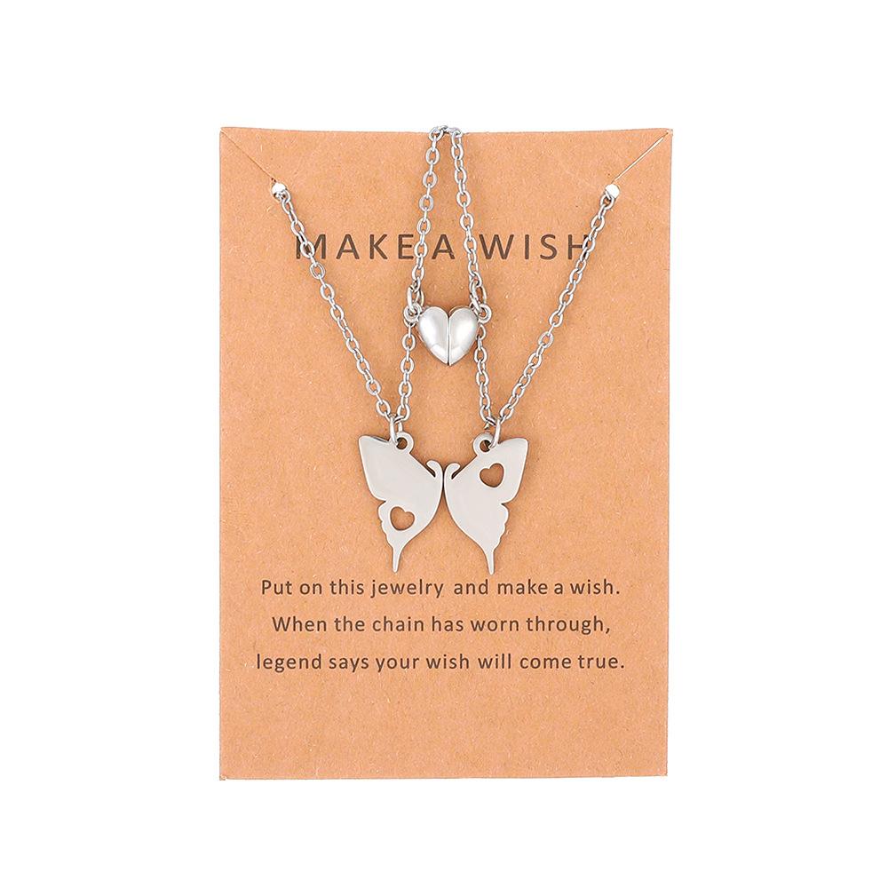 2025 Амазон Полый кулон-бабочка из нержавеющей стали 2026 Набор necklaces для хороших друзей, девушки, сердце, цепочка на ключицы