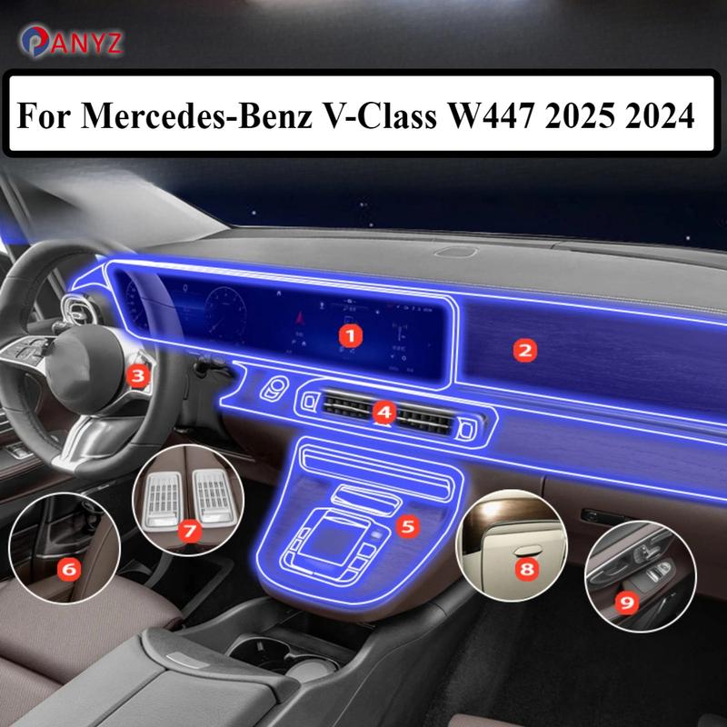 Для Mercedes-Benz V-Class W447 2025 2024 Аксессуары пленка для интерьера прозрачный ТПУ Панель переключения передач Центральная консоль GPS Защита PPF