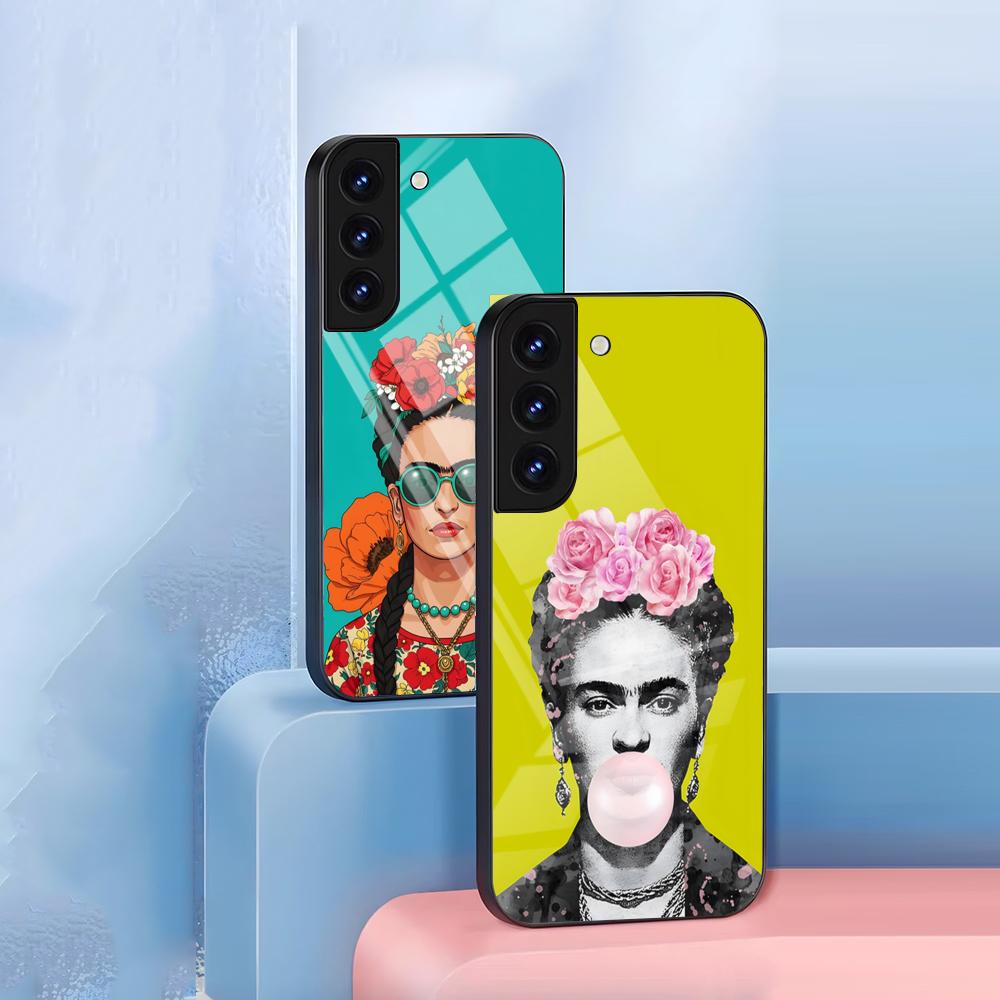 Чехол для телефона F-Frida K-Kahlo для Samsung S26 S25 S24 FE S23 S22 S21 Plus S20 Ultra Note20Ultra Черная стеклянная крышка