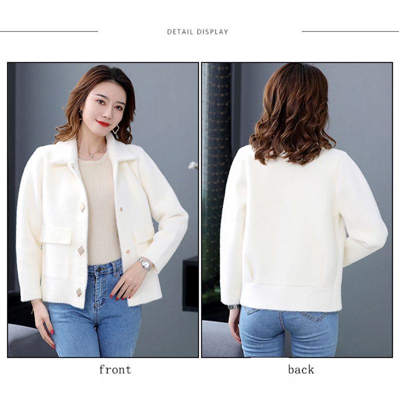 Fuzzy Cardigan Sweater for Women Imitation Mink Velvet Jacket Women Short Mohair Cardigan Lapel Knitted Cardigan Sweaters with Pockets