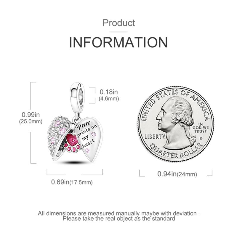 Подвеска Шарм Бусина Медь Сердце Кошачья Лапка Бусины Подходят для Оригинального Браслета Для Изготовления Ювелирных Изделий Подарок на День Святого Валентина
