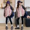 Бейсбольная куртка Colorblock для девочек — повседневная куртка с буквами в корейском стиле на весну/осень для больших детей 2025 г.
