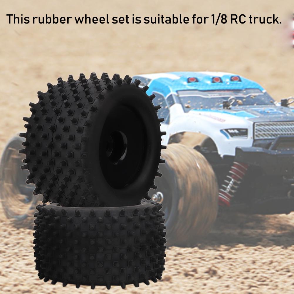 RC Car Tire, RC Vehicle Tire Remote Control Car Tire 155mm Rubber Wheel with Nylon Hub Plastic Rims for 1/8 RC Truck Racing