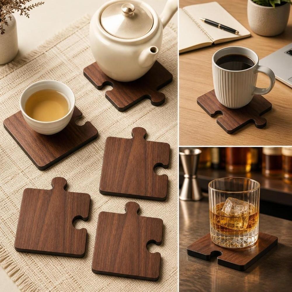 4pcs Non Slip Wooden Coaster Set Vintage Building Block Coasters Mug Coffee Coaster Home Decor