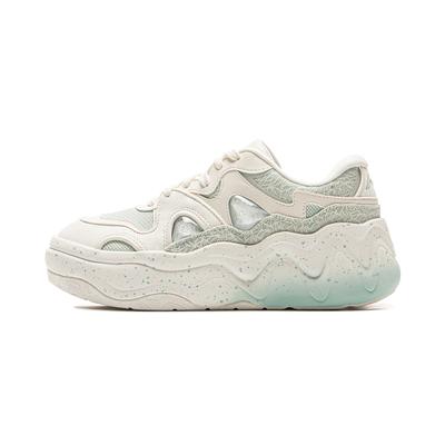 Li Ning Cheese 3.0 Классические Универсальные Ретро Толстая Подошва Амортизация Нескользящие Износостойкие Низкие Кеды Женские кроссовки Бело-зеленые AGCV154-5